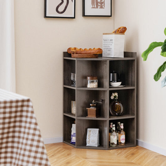 3-Tier Corner Cabinet with Charging Station for Bedroom-Natural
