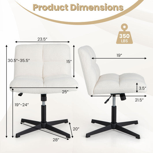 Office Armless Chair Cross Legged with Imitation Lamb Fleece and Adjustable Height-Gray