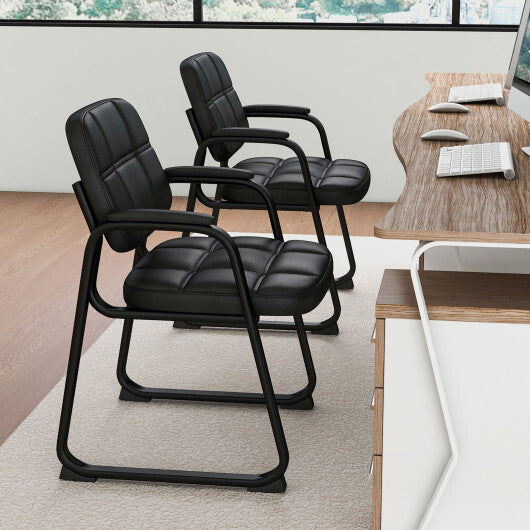 Set of 2 Waiting Room Chair Home Office PU Leather Guest Chairs-Black