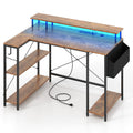 L-Shaped Gaming Desk with LED Lights and Power Outlets-Rustic Brown