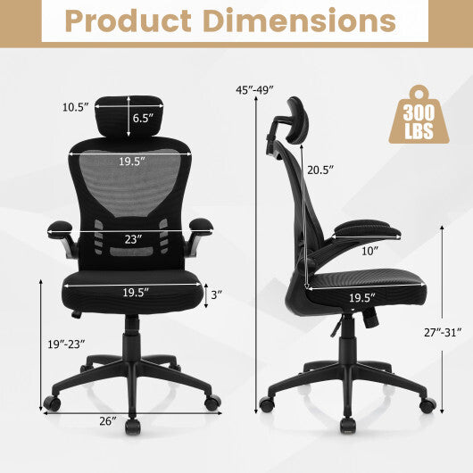Ergonomic Mesh Office Chair with Adjustable Height for Home Office-Black