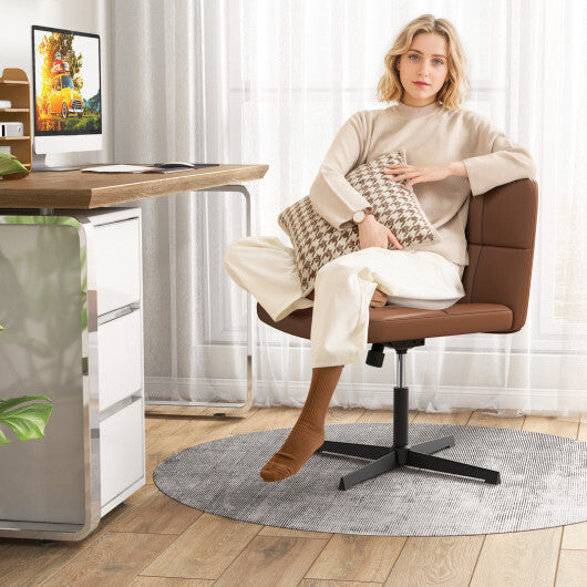 PU Leather Upholstered Cross-legged Office Chair with Oversized U-shaped Seat for Home Office Make Up-Beige