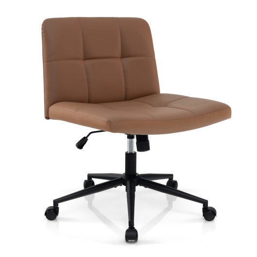 Height-adjustable Armless Desk Chair with Wheels for Home Office Make Up-Beige