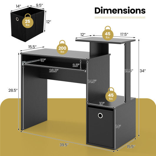 Space-saving Computer Desk with Pull-out Keyboard Tray-White