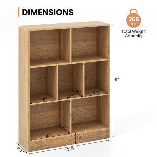 7-Section Freestanding Bookshelf for Kids Room Classroom Daycare Nursery-White
