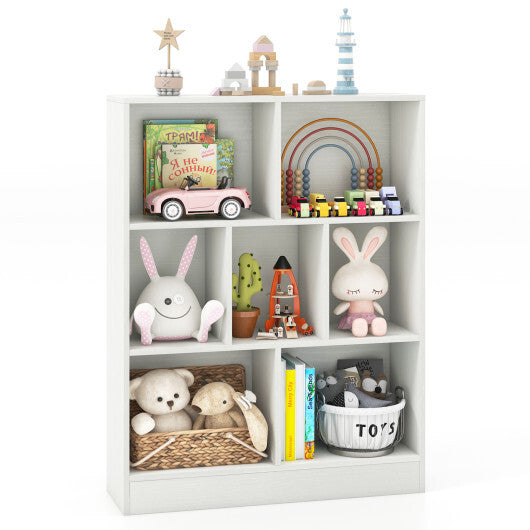 7-Section Freestanding Bookshelf for Kids Room Classroom Daycare Nursery-White