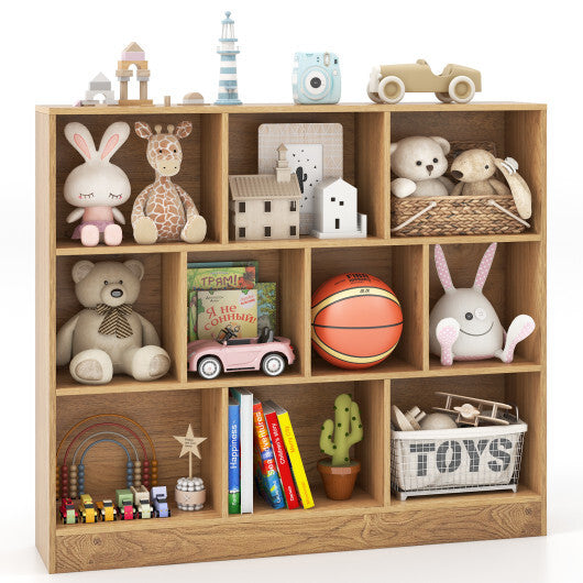 41 inches Wooden Toy Storage Organizer with 10 Cubes for Kids-White