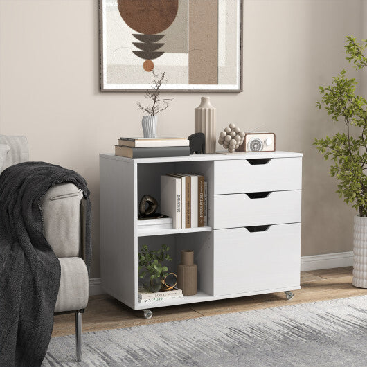 3-Drawer File Cabinet with Adjustable Shelf and Wheels for Letter-Rustic Brown