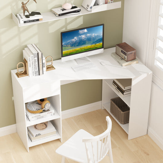 48 Inches L Shaped Corner Executive Computer Desk with Drawer-White