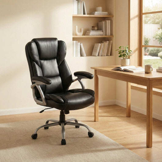 Executive Office Chair Leather Ergonomic Computer Desk Chair with Padded Seat and Armrests-Brown