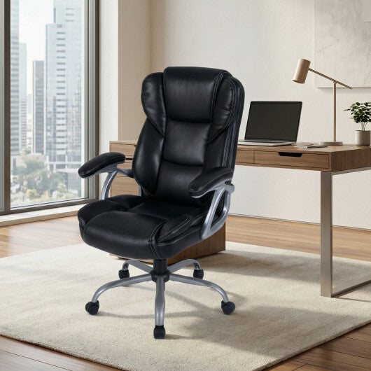 Executive Office Chair Leather Ergonomic Computer Desk Chair with Padded Seat and Armrests-Brown
