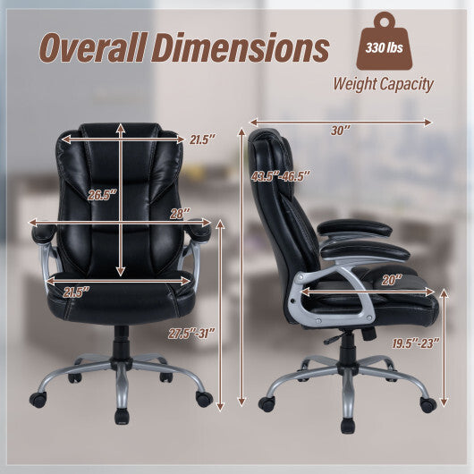 Executive Office Chair Leather Ergonomic Computer Desk Chair with Padded Seat and Armrests-Brown