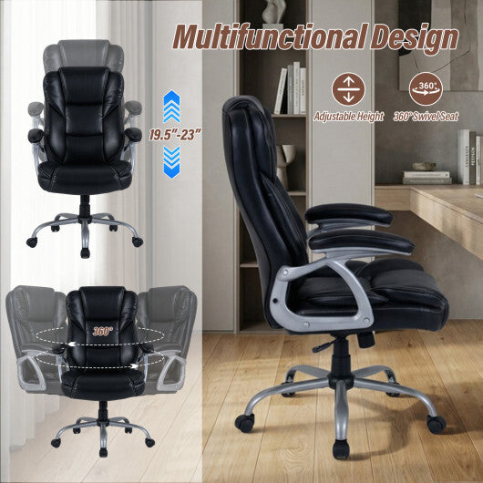 Executive Office Chair Leather Ergonomic Computer Desk Chair with Padded Seat and Armrests-Brown