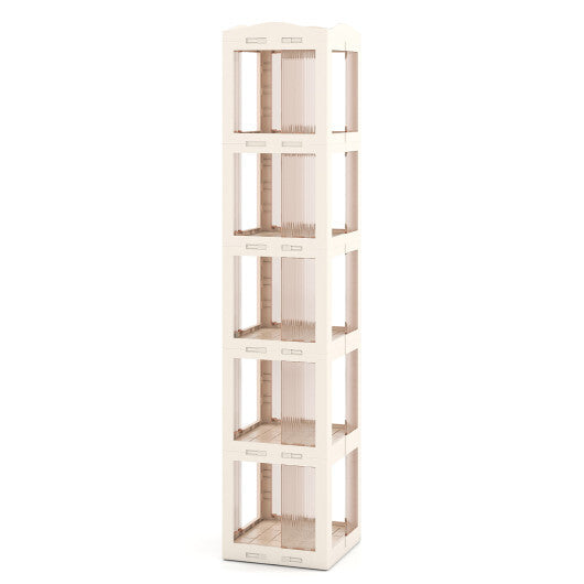 5-Tier Foldable Rotating Bookshelf 360? Spinning Bookcase with Swivel Base-White