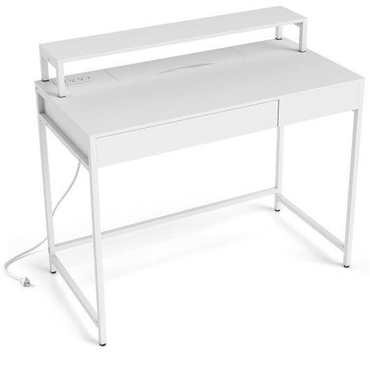 Compact Office Desk with Removable Monitor Shelf and Dual-use Drawer-White