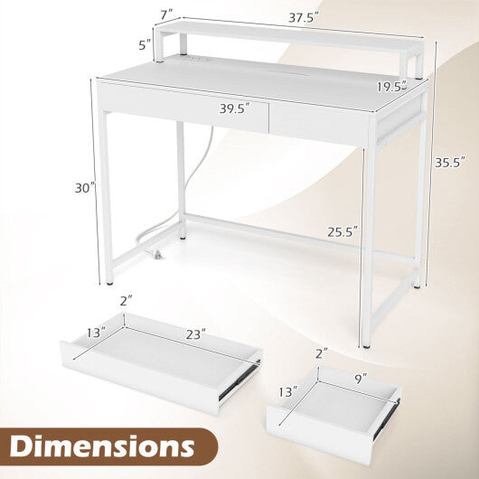 Compact Office Desk with Removable Monitor Shelf and Dual-use Drawer-White