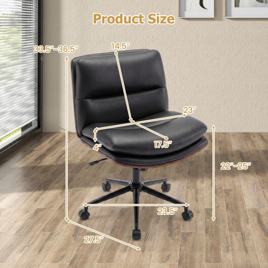 Armless Office Chair with Curved Backrest and Padded Seat-White