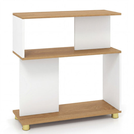 3-Tier Modern S-shaped Bookshelf with Adjustable Feet-Rustic Brown