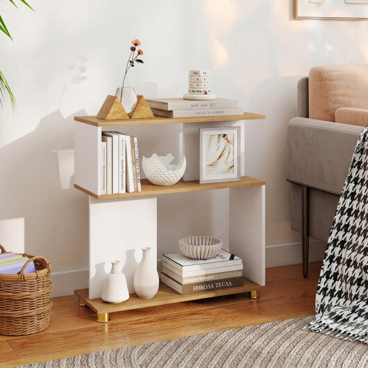 3-Tier Modern S-shaped Bookshelf with Adjustable Feet-Rustic Brown