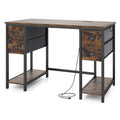 48 Inches Computer Desk with Power Outlet Home Office Desk with 4 Fabric Drawers-Brown
