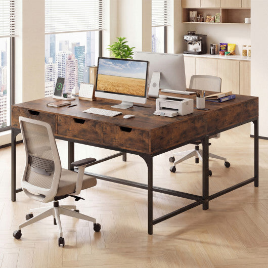 Office Desk with Power Outlets and Hidden Compartment for Study-White