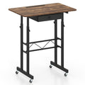 Height Adjustable Laptop Desk with Fabric Drawer Tablet Holder and Lockable Wheels-Rustic Brown