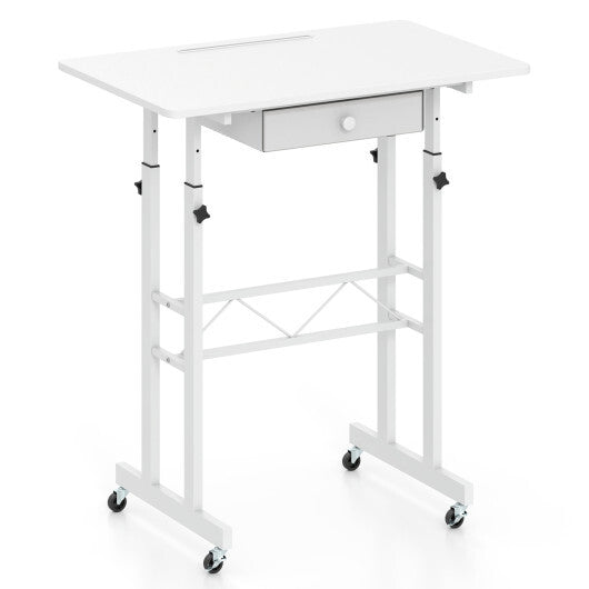 Height Adjustable Laptop Desk with Fabric Drawer Tablet Holder and Lockable Wheels-Rustic Brown