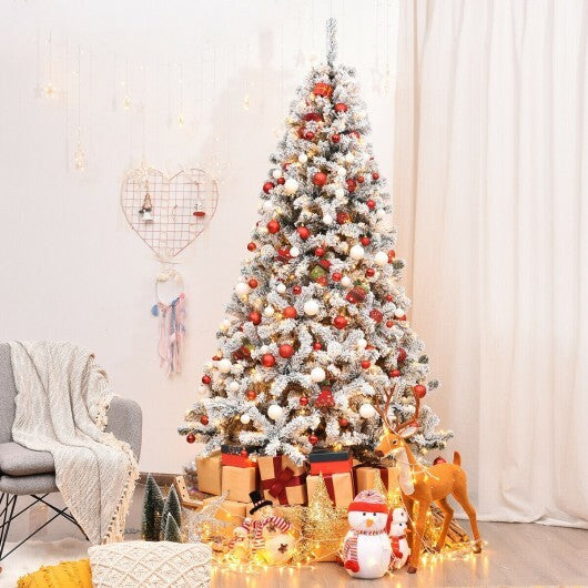 Pre-Lit Premium Snow Flocked Hinged Artificial Christmas Tree-6 ft
