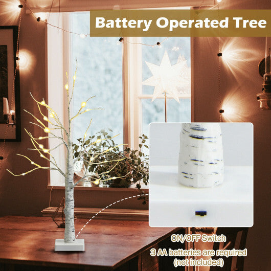 2 Feet Pre-lit White Twig Birch Tree Battery Powered for Christmas Holiday - Color: White - Size: 2 ft
