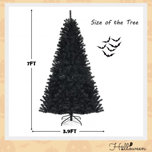 Black Artificial Christmas Halloween Tree with Purple LED Lights-7 ft