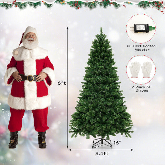 6/7/8 Feet Hinged Christmas Tree with PVC Branch Tips Warm White LED Lights-7 ft