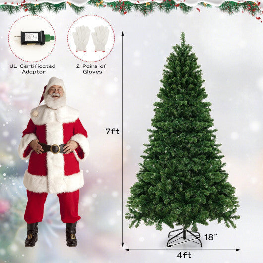 6/7/8 Feet Hinged Christmas Tree with PVC Branch Tips Warm White LED Lights-7 ft