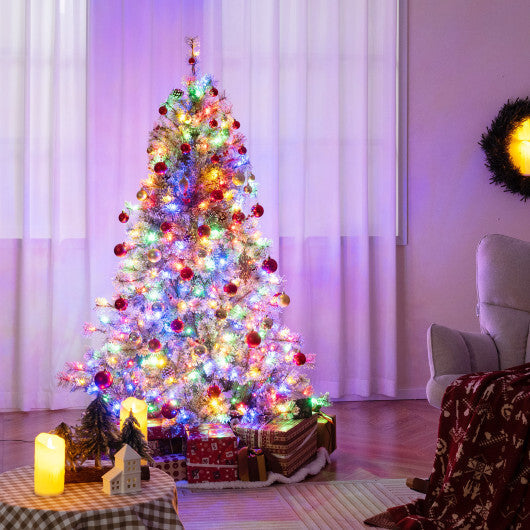 6/7.5/9 FT Artificial Christmas Tree Pre-Lit Hinged Holiday Tree with 360 Quick Power Connector-6 ft