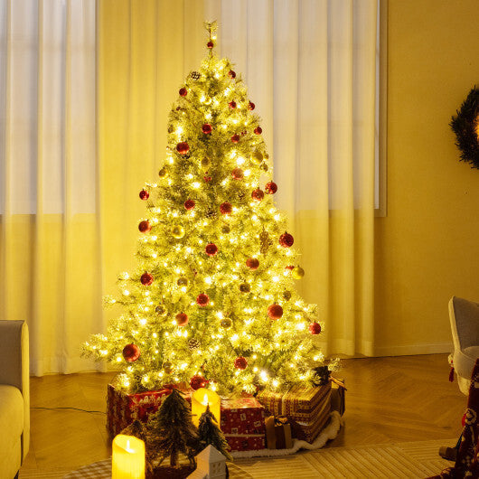 6/7.5/9 FT Artificial Christmas Tree Pre-Lit Hinged Holiday Tree with 360 Quick Power Connector-6 ft