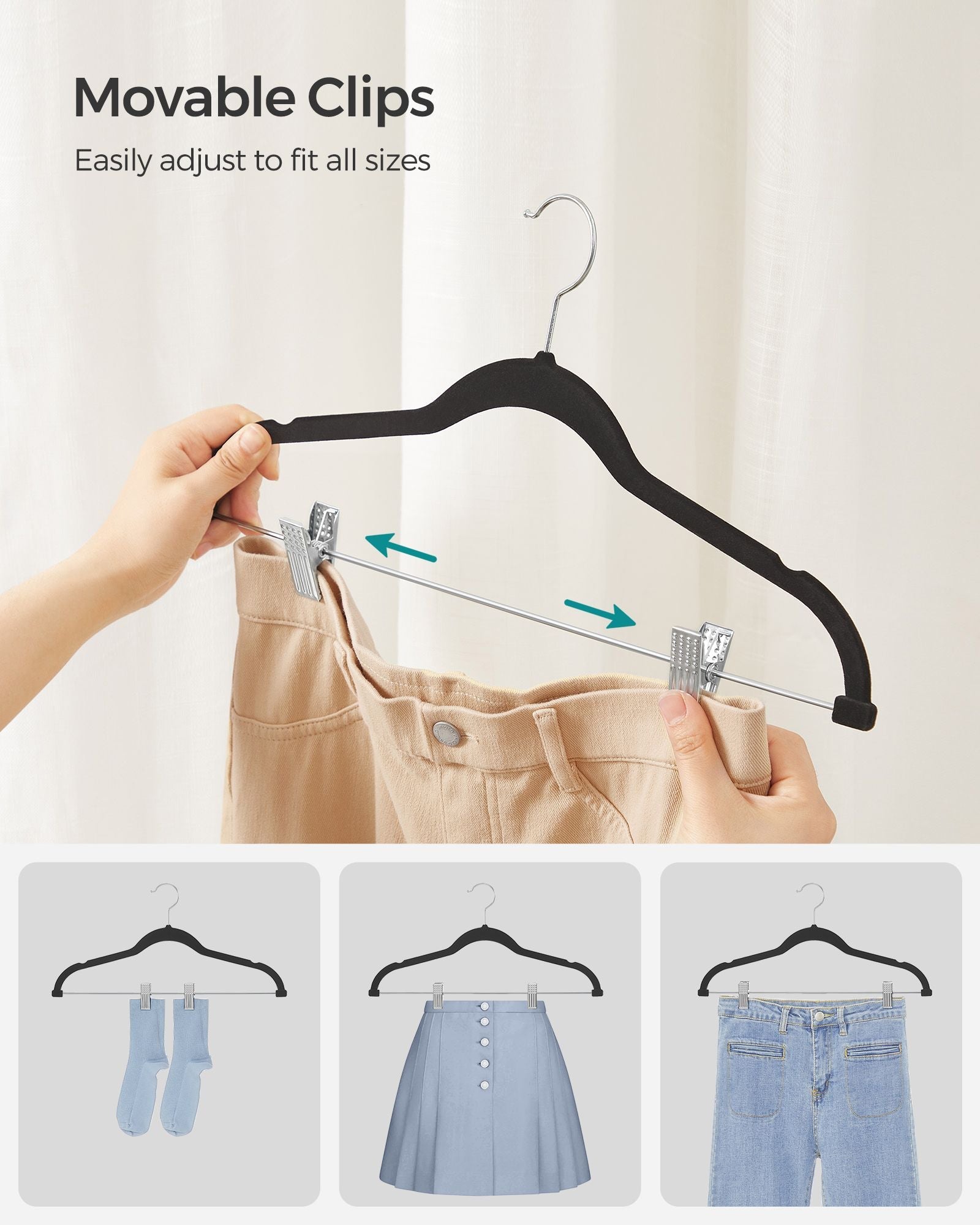 50-Pack Velvet Pants Hangers with Adjustable Clips