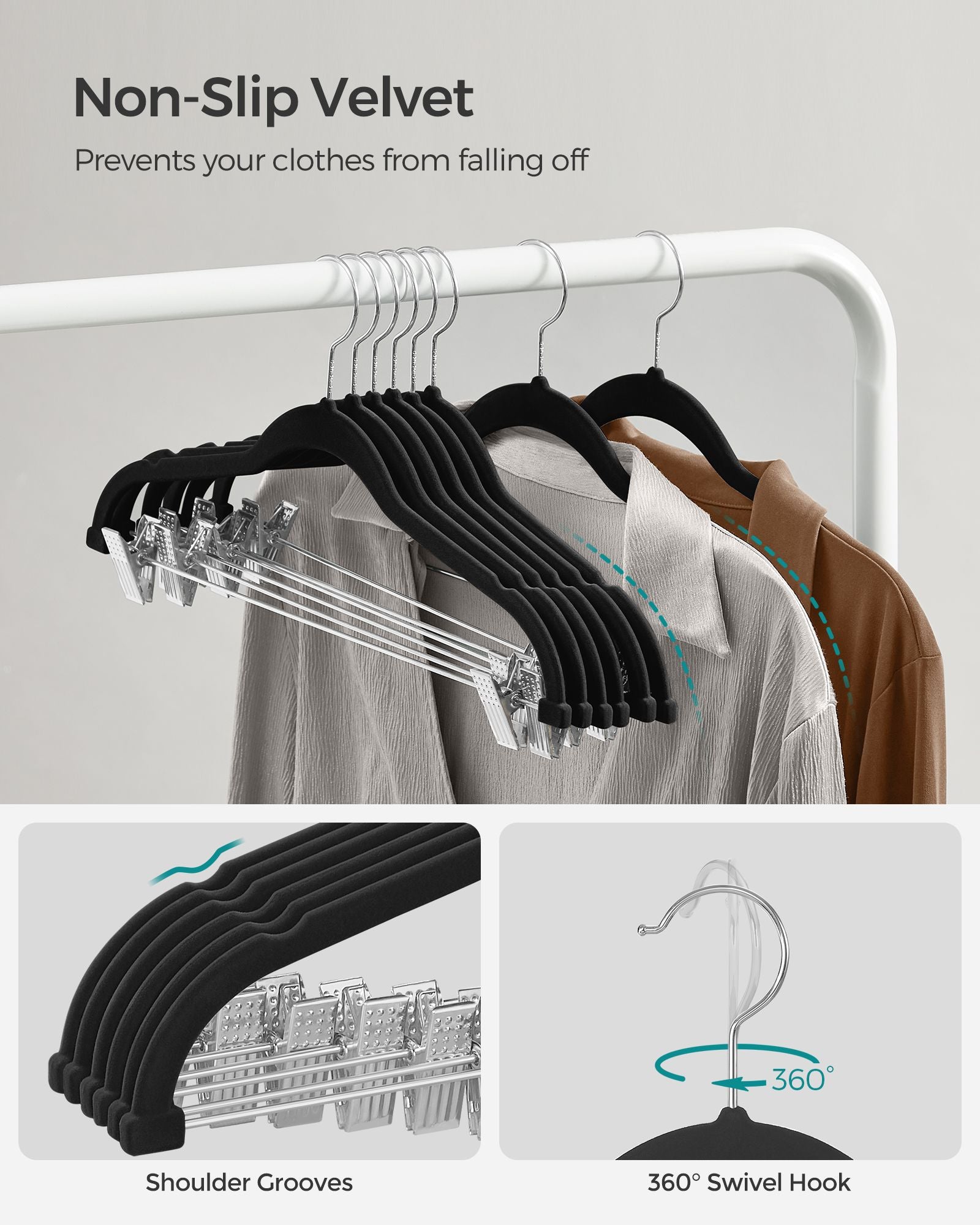 50-Pack Velvet Pants Hangers with Adjustable Clips
