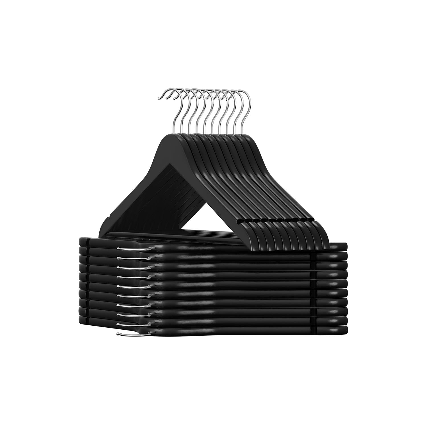 Hangers, 20 Pack Selected Solid Wooden Hangers with Smooth Finish and Human Shoulder Design, Black