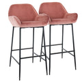 Elama 2 Piece Velvet Bar Stool in Blush Pink with Black Legs