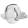 Elama Sarah 18 Piece Porcelain Black Ribbon Dinnerware Set, Service for 6 in White and Black