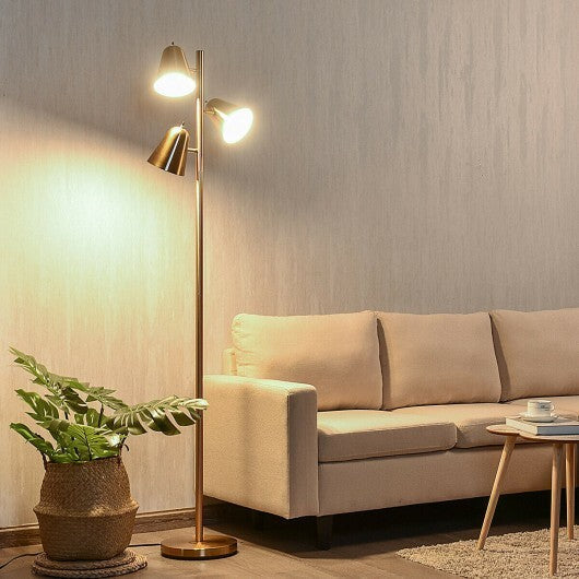 64 Inch 3-Light LED Floor Lamp Reading Light for Living Room Bedroom-Golden - Color: Golden