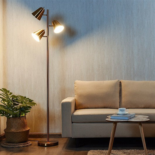 64 Inch 3-Light LED Floor Lamp Reading Light for Living Room Bedroom-Golden - Color: Golden