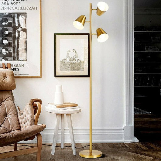 64 Inch 3-Light LED Floor Lamp Reading Light for Living Room Bedroom-Golden - Color: Golden