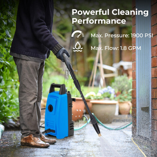 1900 PSI 1.8 GPM Electric Pressure Washer with 4 Quick Connect Nozzles-Blue
