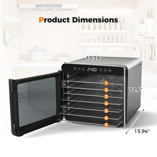 7 Stainless Steel Trays Dryer with 1-24H Timer and 30-75?C Temperature-Silver