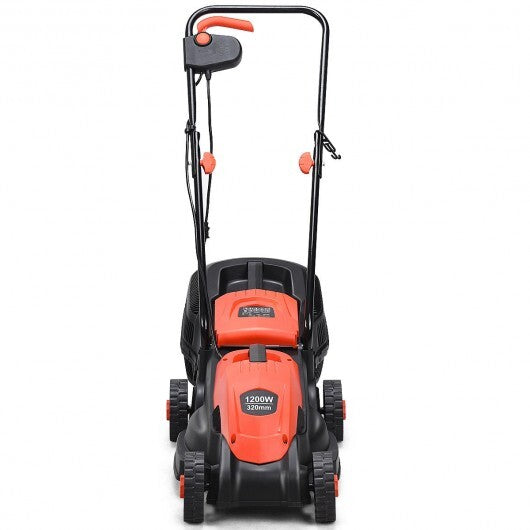 13 Inch Electric Push Lawn Corded Mower with Grass Bag-Red - Color: Red