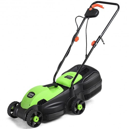 13 Inch Electric Push Lawn Corded Mower with Grass Bag-Green