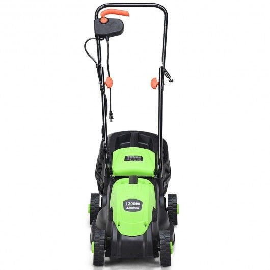 13 Inch Electric Push Lawn Corded Mower with Grass Bag-Green