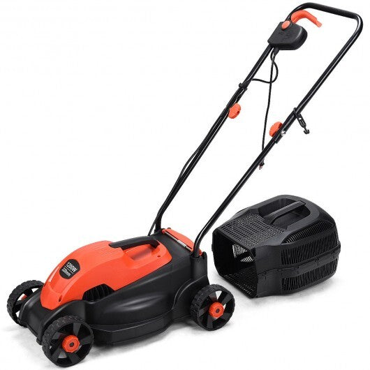 13 Inch Electric Push Lawn Corded Mower with Grass Bag-Green