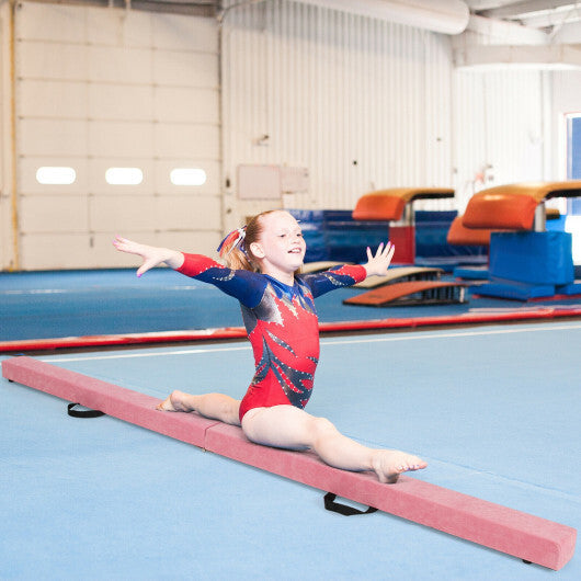 7 Feet Folding Portable Floor Balance Beam with Handles for Gymnasts-Pink - Color: Pink