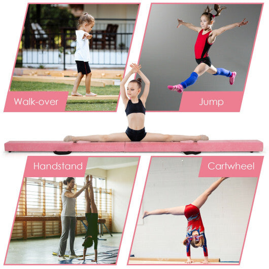 7 Feet Folding Portable Floor Balance Beam with Handles for Gymnasts-Pink - Color: Pink